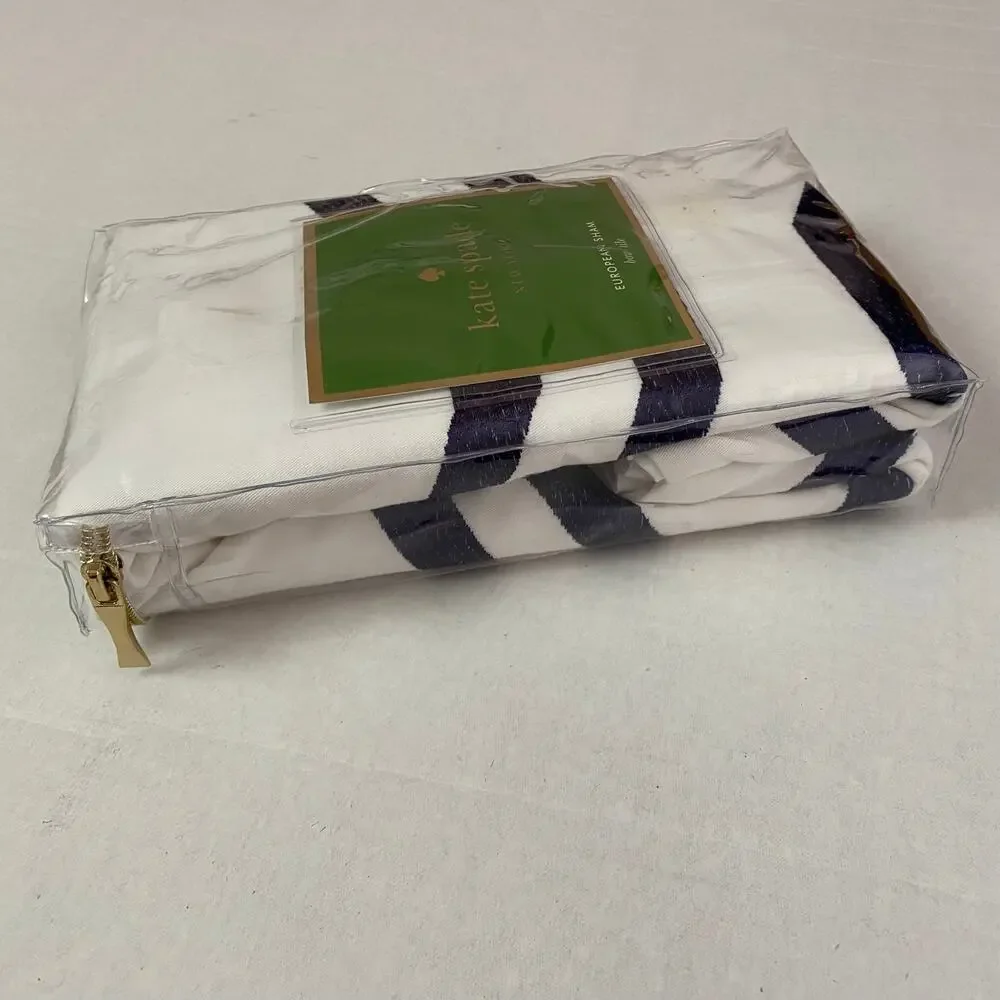 Kate Spade Bow Tile European Sham White Navy Blue Cotton Pillow Cover Single NIP